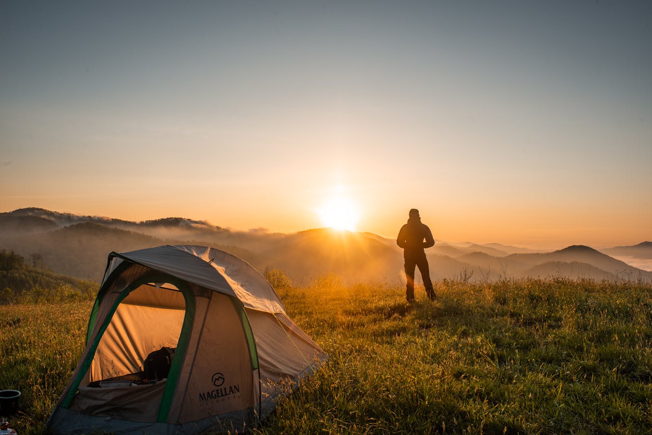 Camper at wild camping site