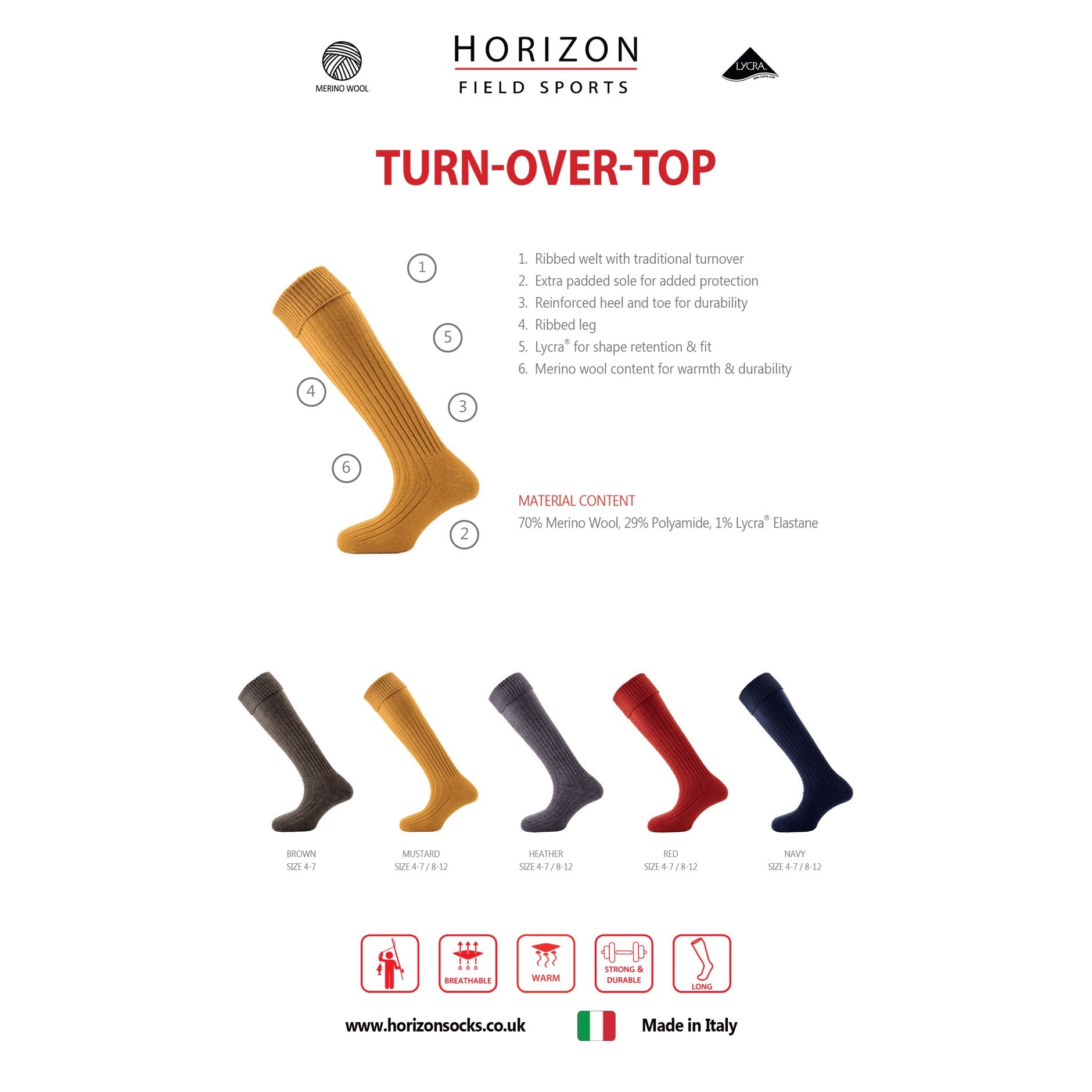Horizon | Turn Over Top Wool Socks Red