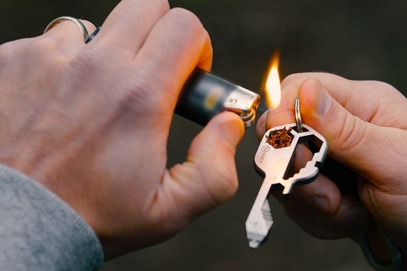 Geekey Keychain Multitool UK being used as smoking pipe