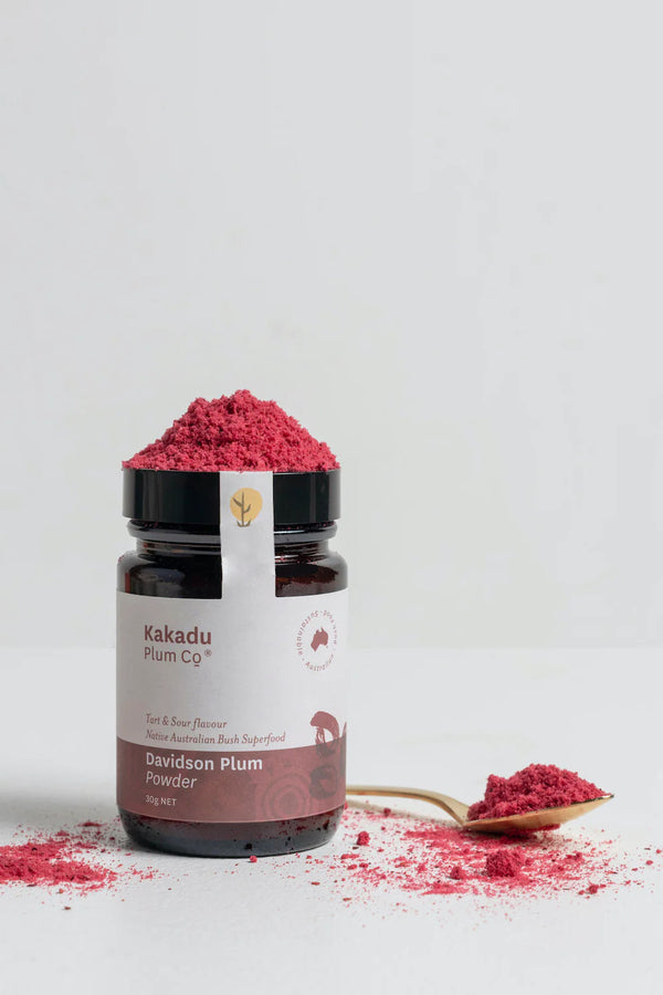 Davidson plum powder 30g jar with deep purple/red pwder visible 