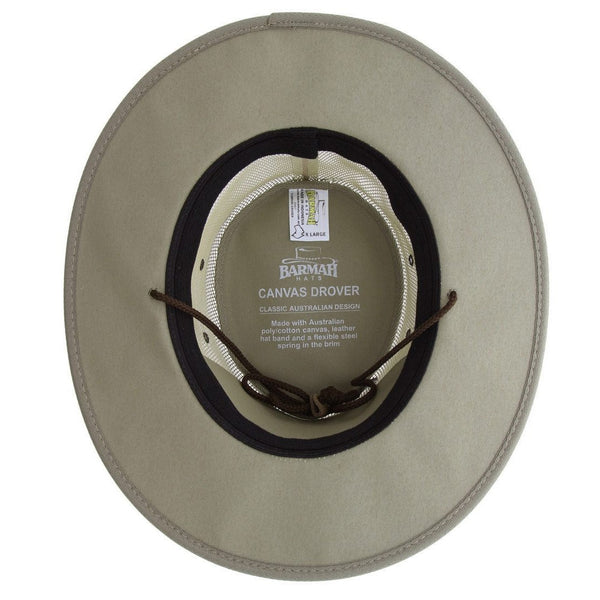 Barmah Hat 1057 Canvas Drover Khaki - Inside view