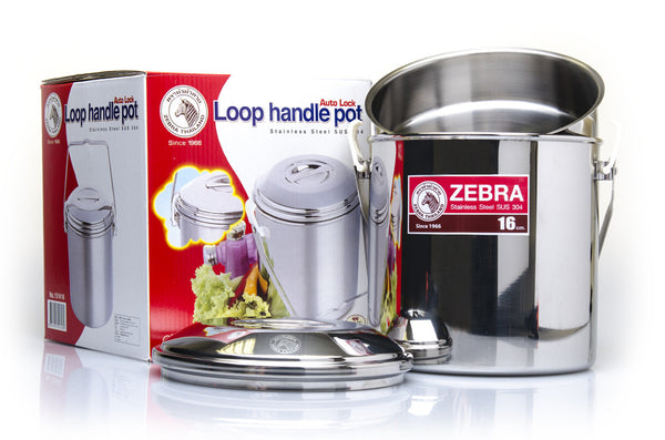 Zebra Loop Handle Pot Auto Lock 16cm Camping Cooking